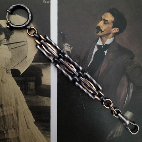 Antique Silver Niello Pocket Watch Fob Chain