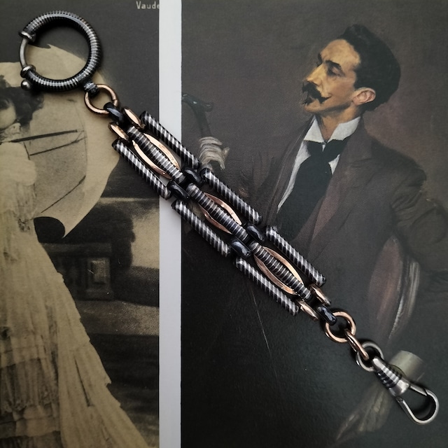 Antique Silver Niello Pocket Watch Fob Chain