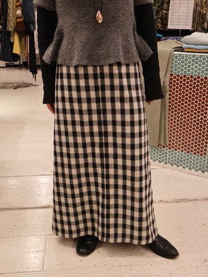 80s plaid pattern long skirt【1946】
