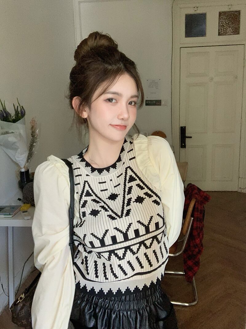 ニットセーター オータムショートスタイルトップス ロング 秋物 ステッチ ブラックストロベリース53407594931