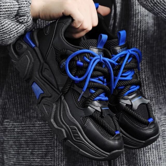 予約販売】スニーカー 韓国 メンズ ゴツ底 厚底 靴 バイカラー