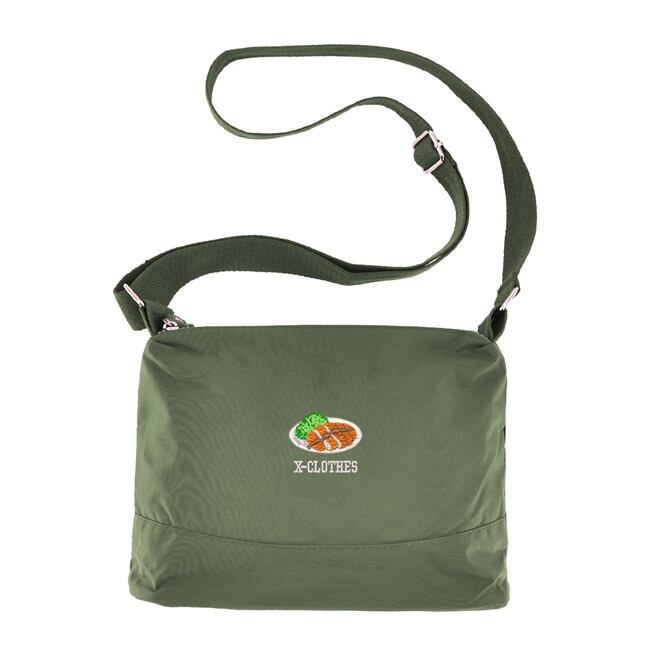 おもしろ ワンポイント 刺繍 多ポケット 軽量 ナイロン ショルダー