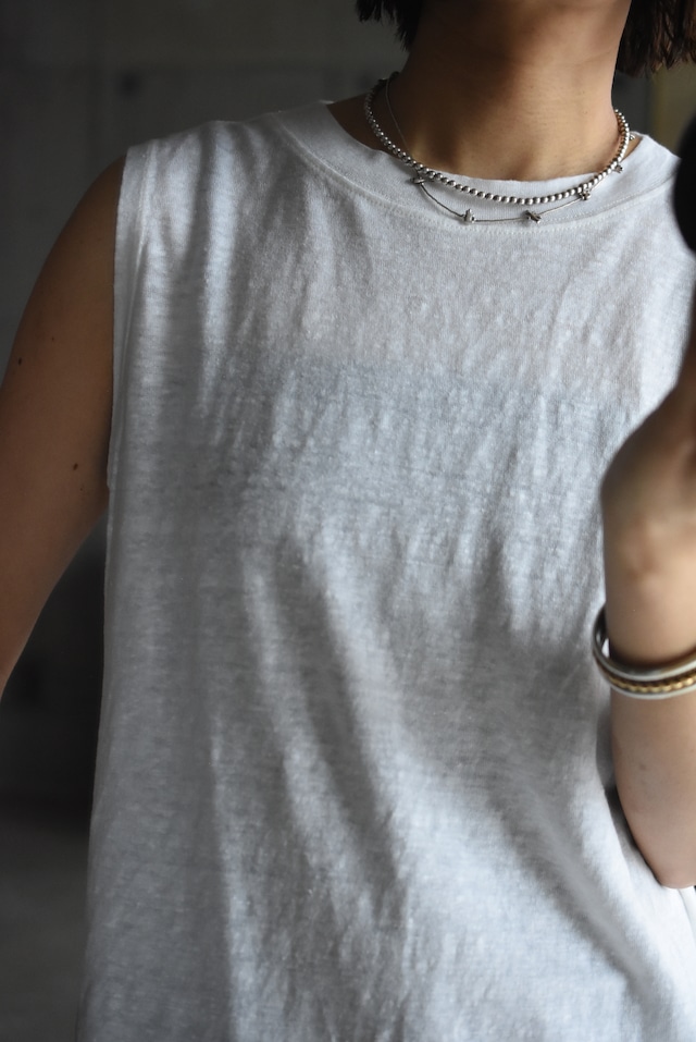 OK／ "BATONER" Normandie linen A line nosleeve.［WHITE］