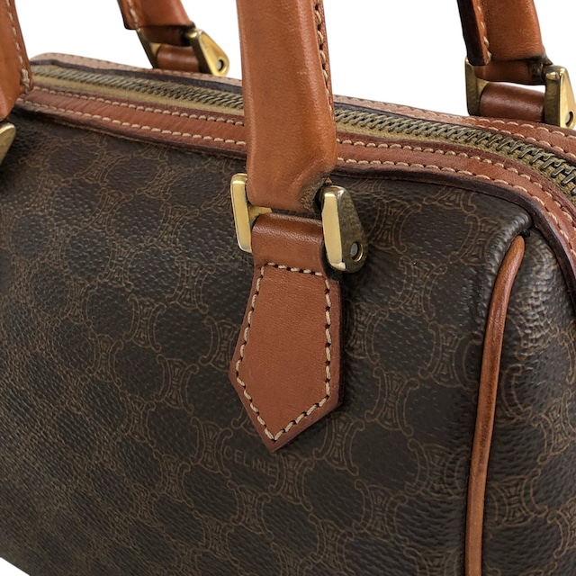 CELINE セリーヌ マカダム ショルダーバッグ ブラウン ブラゾン型押し PVC 2WAY ミニボストン vintage ヴィンテージ オールド 2kpnhi