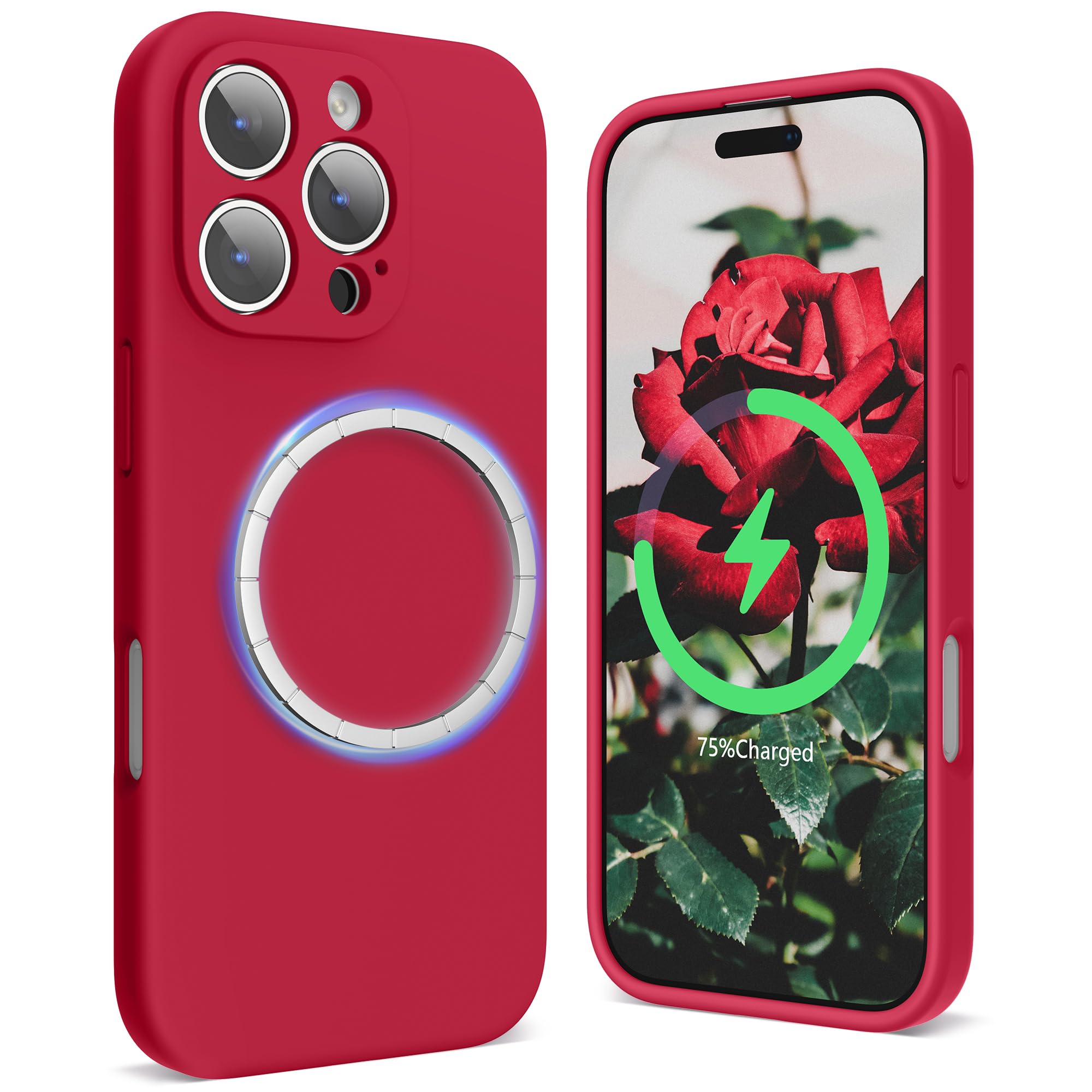 SURPHY iPhone 16 pro用ケース シリコン MagSafe対応,6.3インチ対応(2024) 携帯ケース iphone16 pro(カメラの全面保護) マグネット搭載 iPhone16 pro用ソフトカバー(レッド)