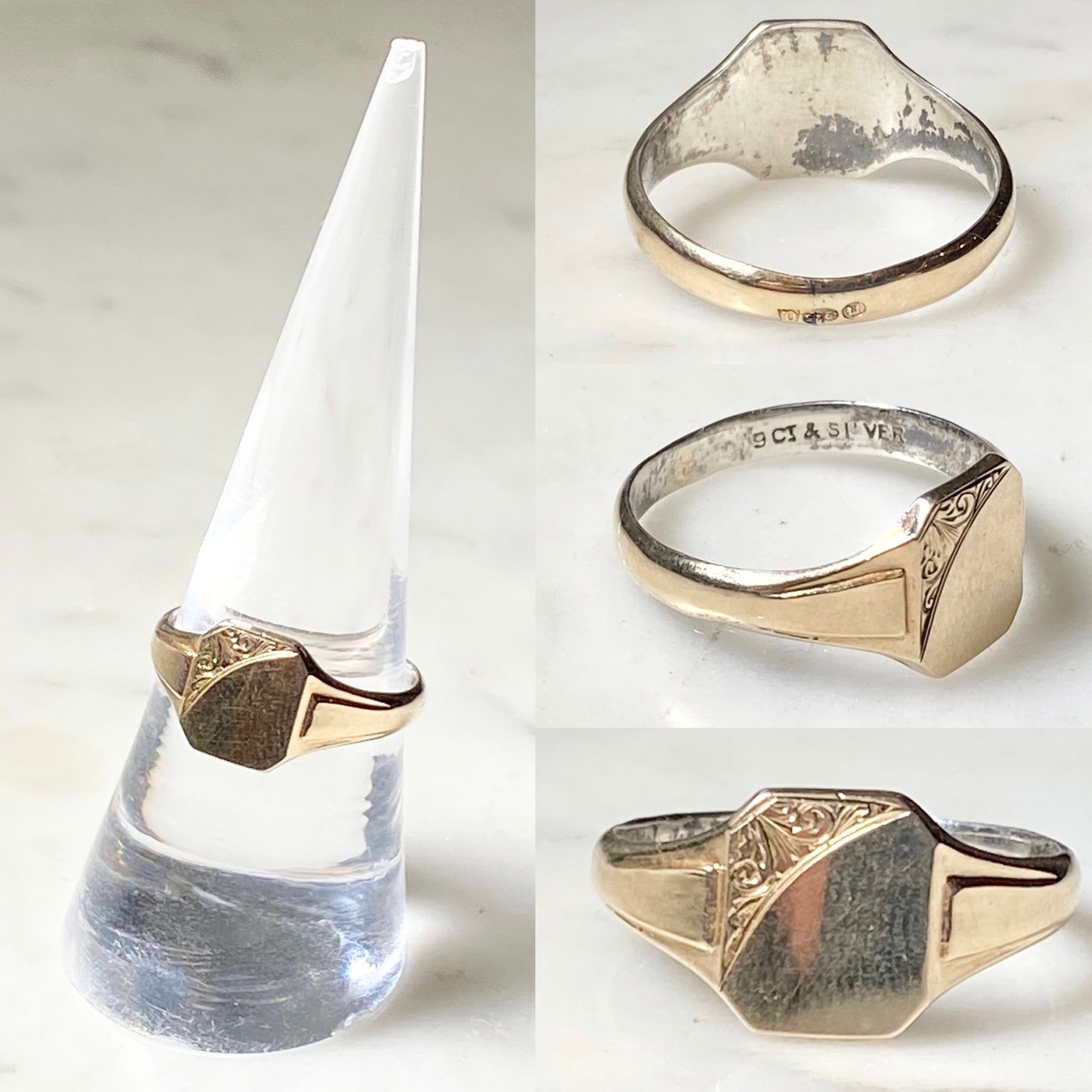 vintage 9ct rolled gold silver signet ring