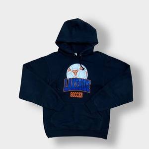 【JERZEES】パーカー プルオーバー プリント フーディー スウェット hoodie ブラック S サッカー US古着