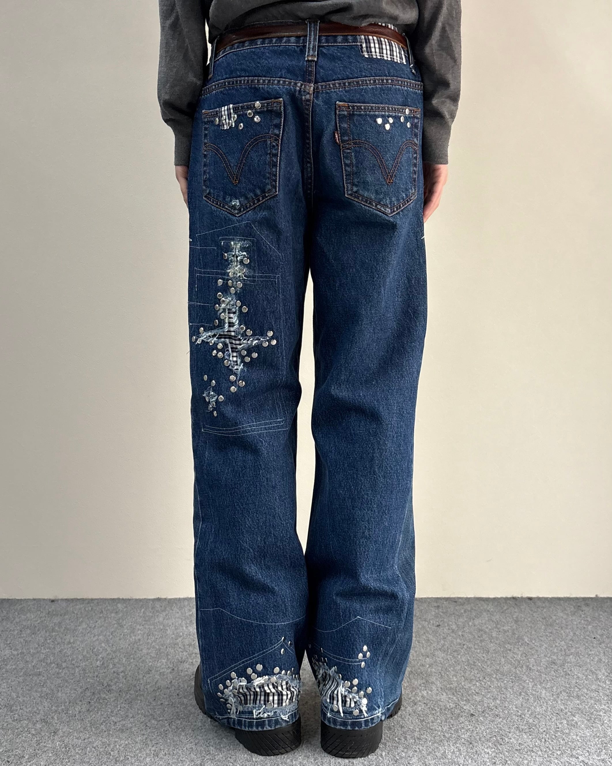 Hannah Creak】Studded Jeans Blue | blendmarket