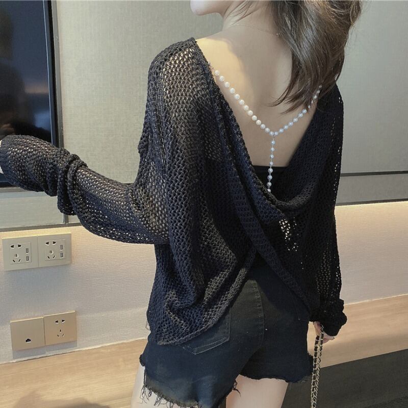 薄手ルーズソリッド カラーニットトップス レディース ロング ソリッドカラー ハンチェンe73399690022