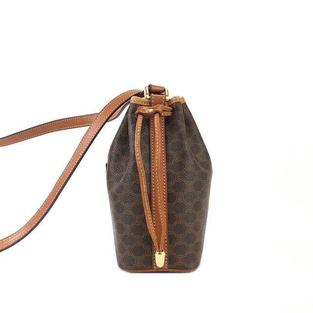 CELINE　セリーヌ　マカダム　ブラゾン型押し　ミニバッグ　巾着　ドローストリング　ショルダーバッグ　ブラウン　vintage　ヴィンテージ　オールドセリーヌ　4rcbjm