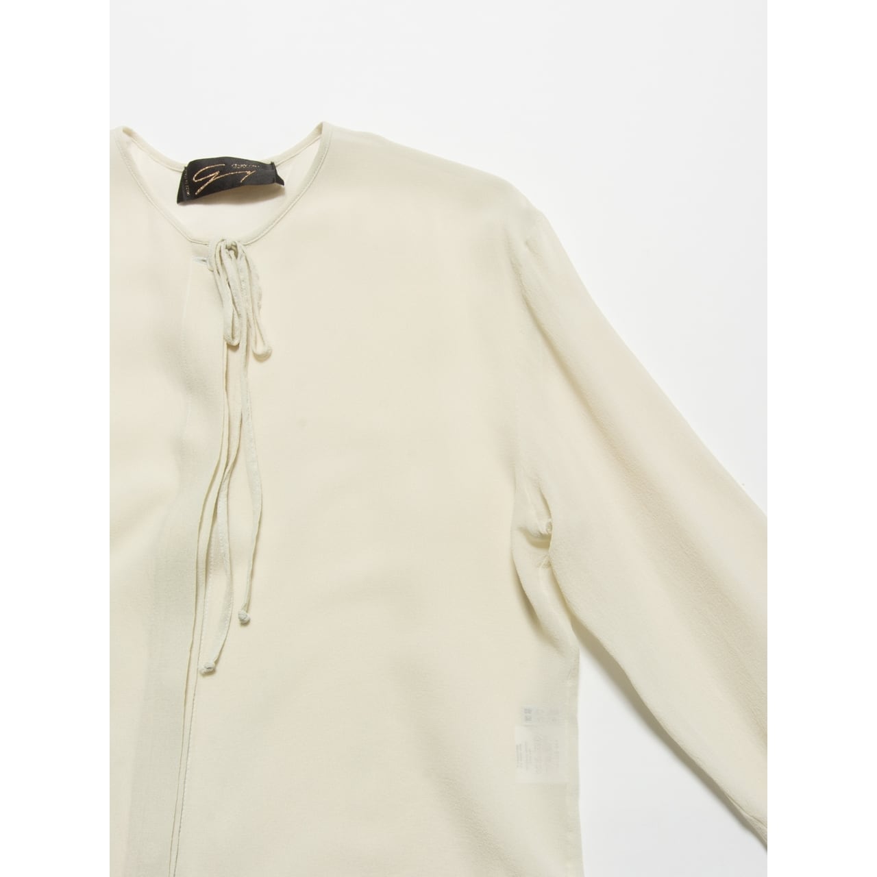 【Made in Italy】Collarless silk chiffon blouse（イタリア製 ノーカラーシルクシフォンブラウス シャツ）4d