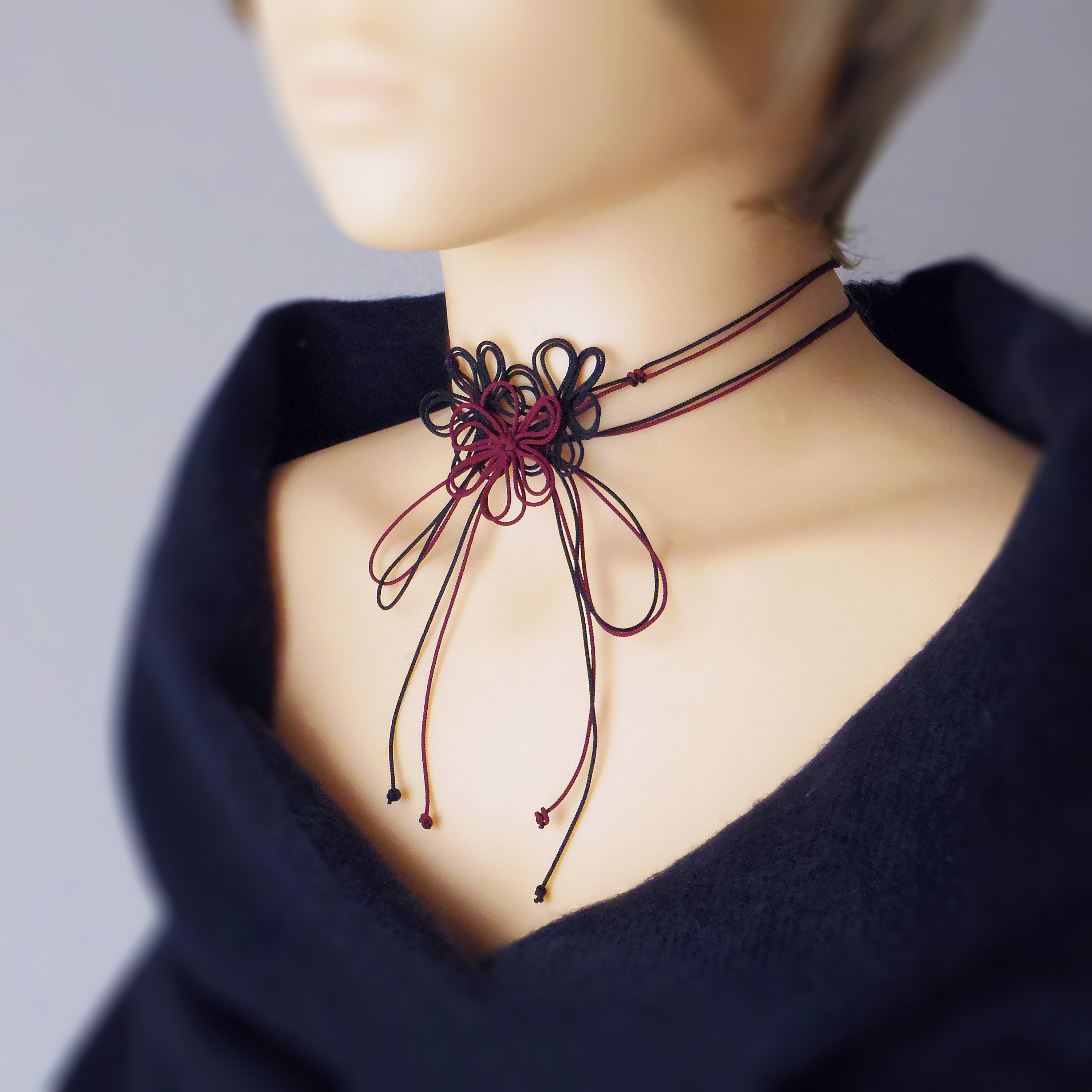 チョーカー「気配織ナス」(臙脂×黒)