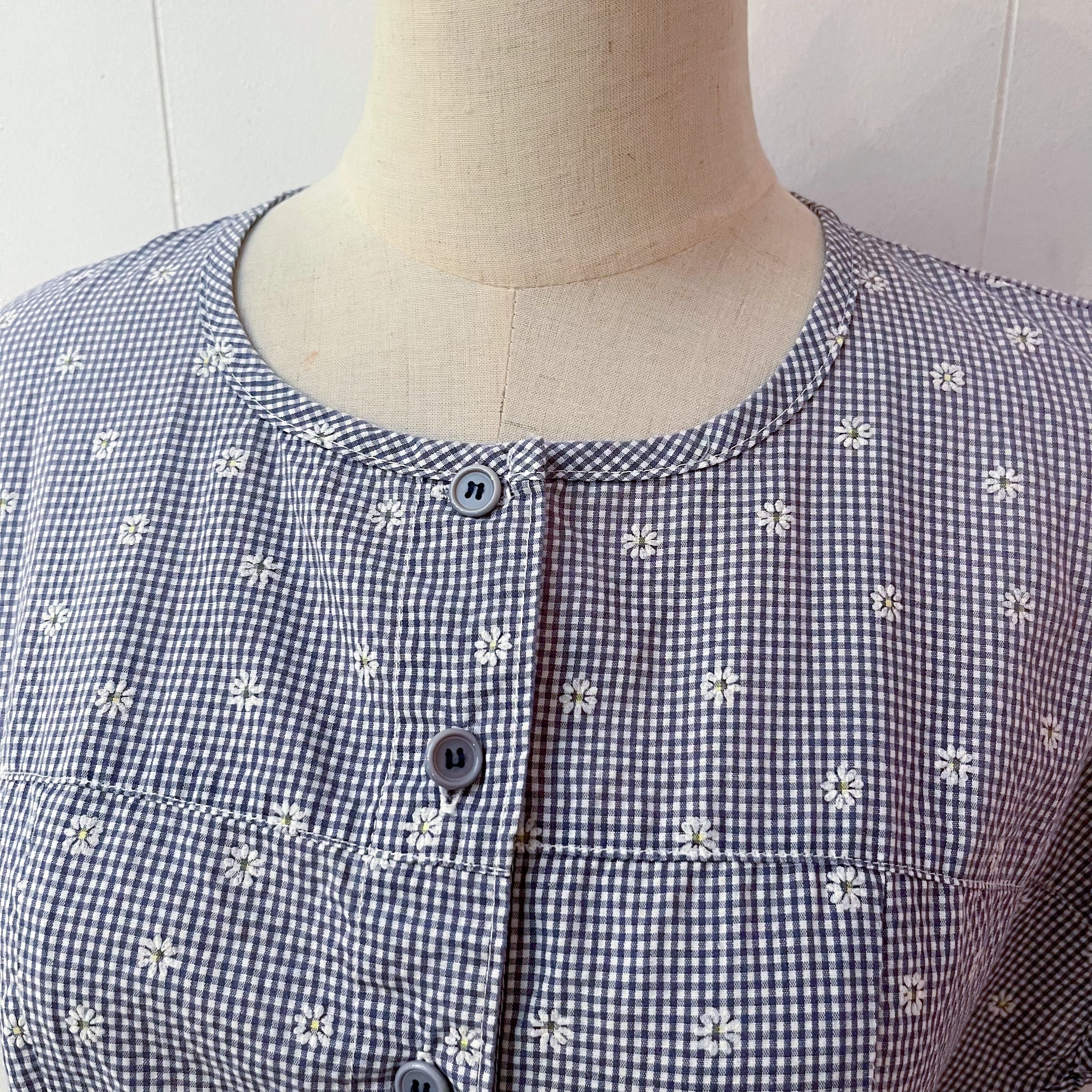 flower gingham check one-piece