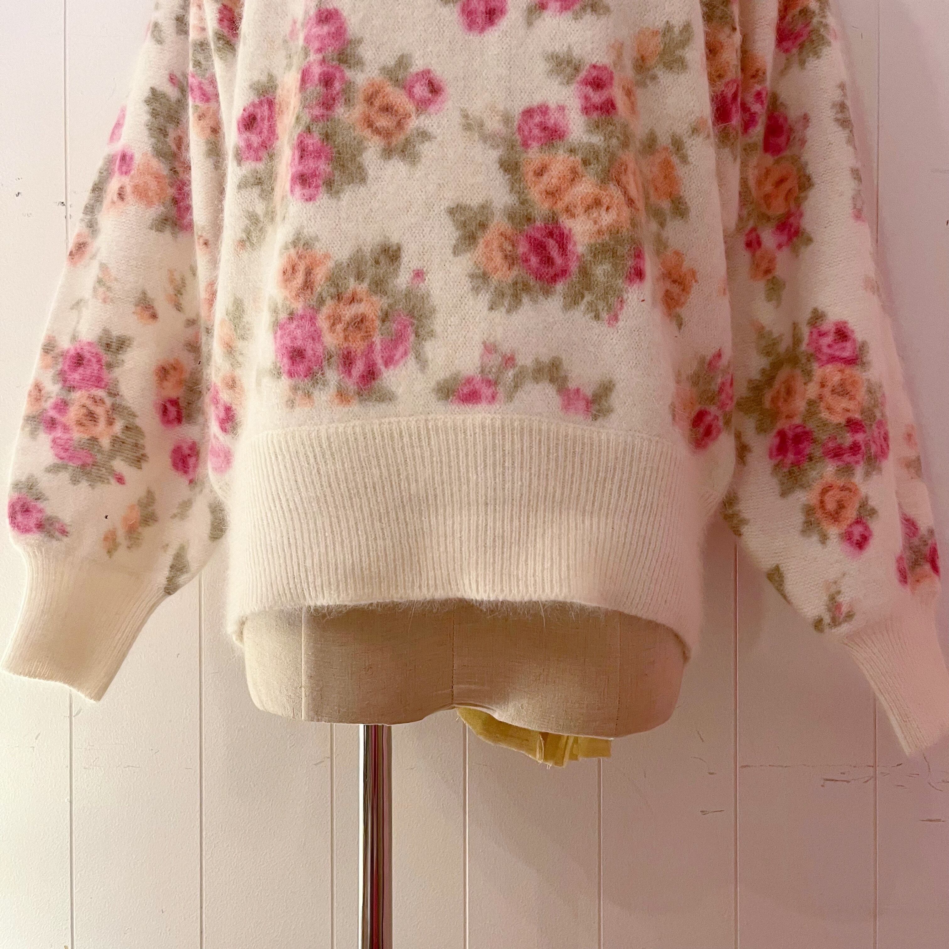 pink rose angora knit sweater