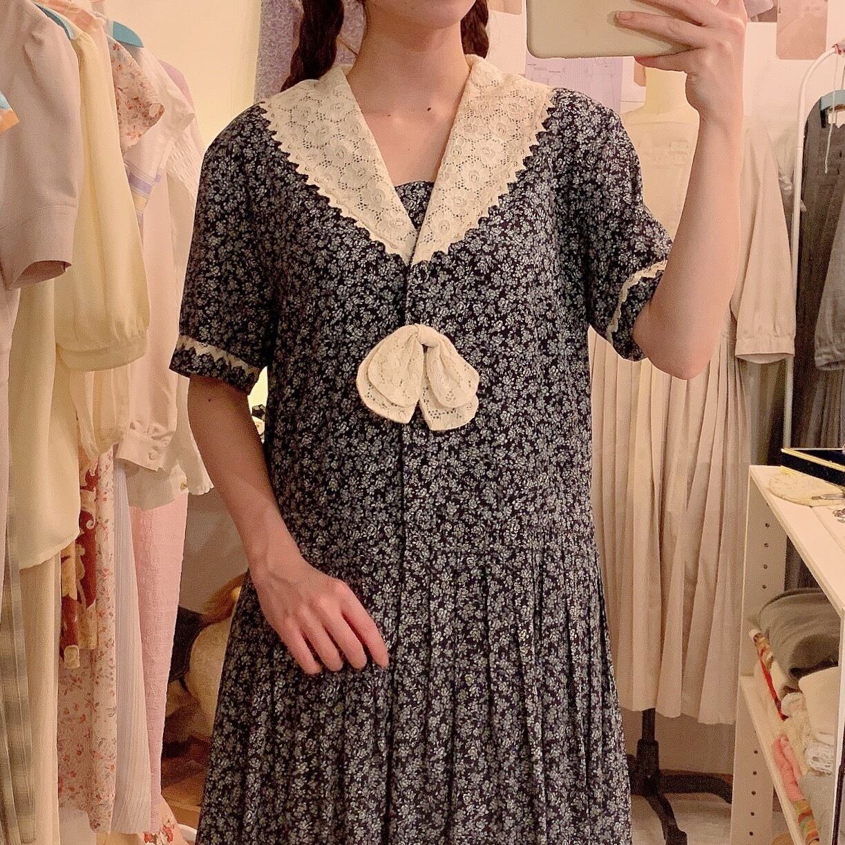 flower lace sailor collar navy one-piece