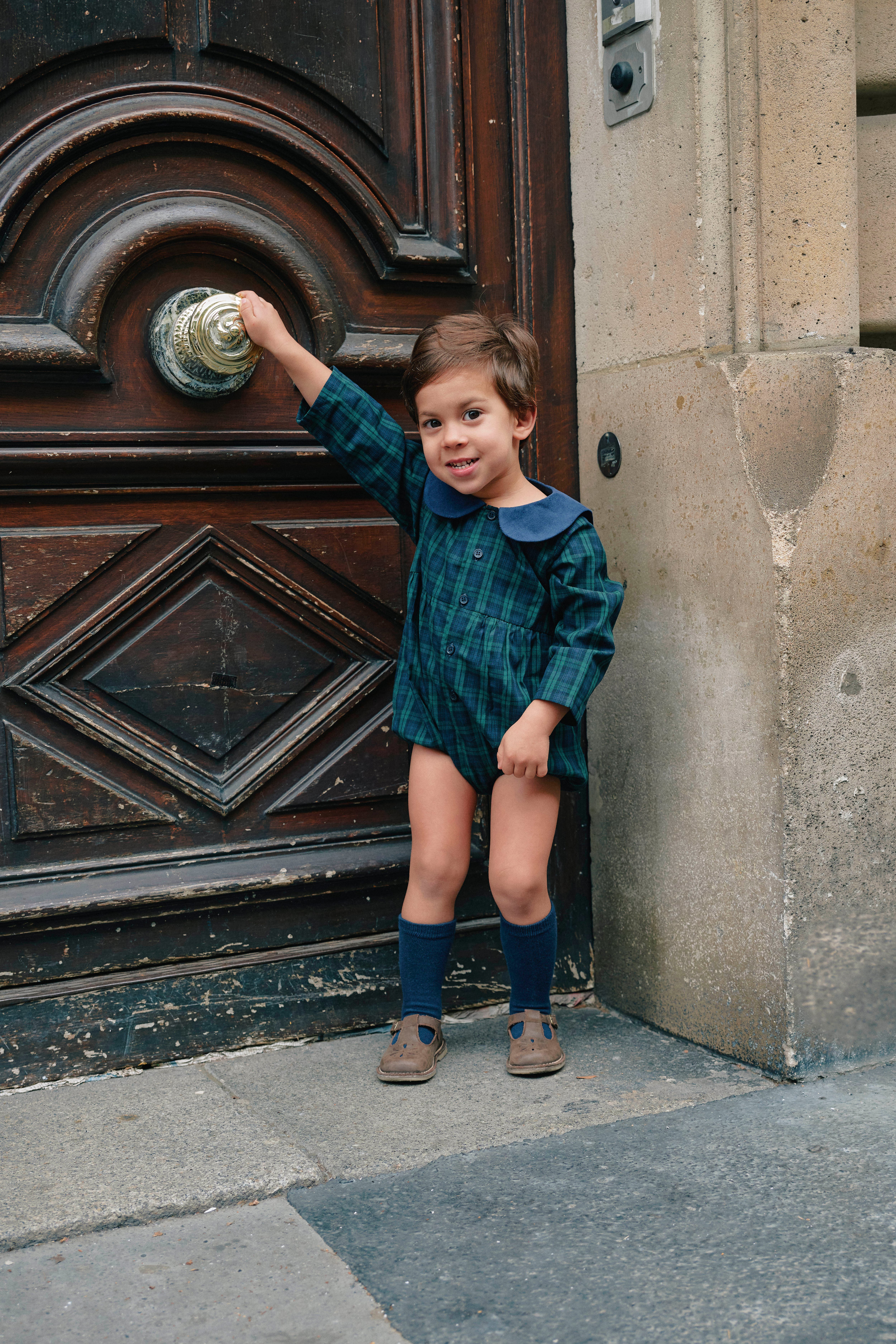 【予約/送料無料】Romper BAC - tartan green& blue / Maison Marelle