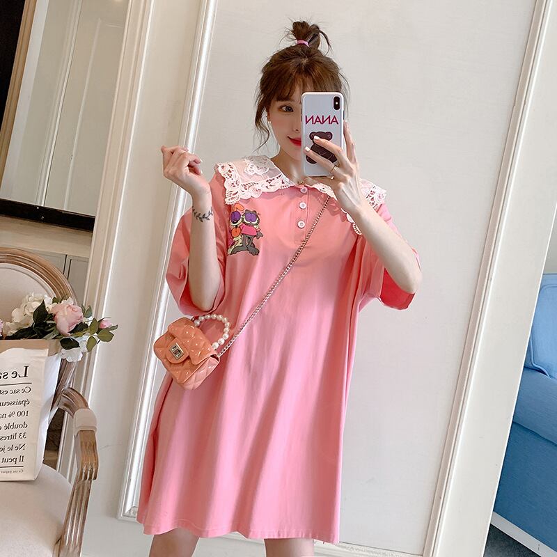 【新作】【送料無料】 マタニティドレス2020夏の新しい漫画レースラペルドレスバージョンミドルレングスプラスサイズのマタニティドレス-アリババ 大きめサイズ サマー 夏物 expec257448516246