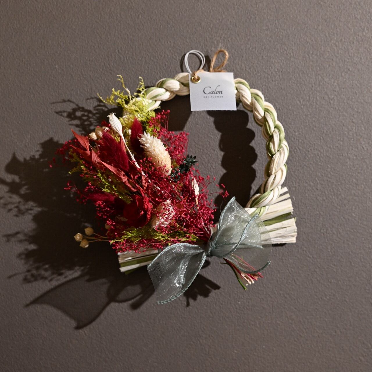 洋風ナチュラルしめ縄【グリーンレッド】Y-28 ≪限定1点≫