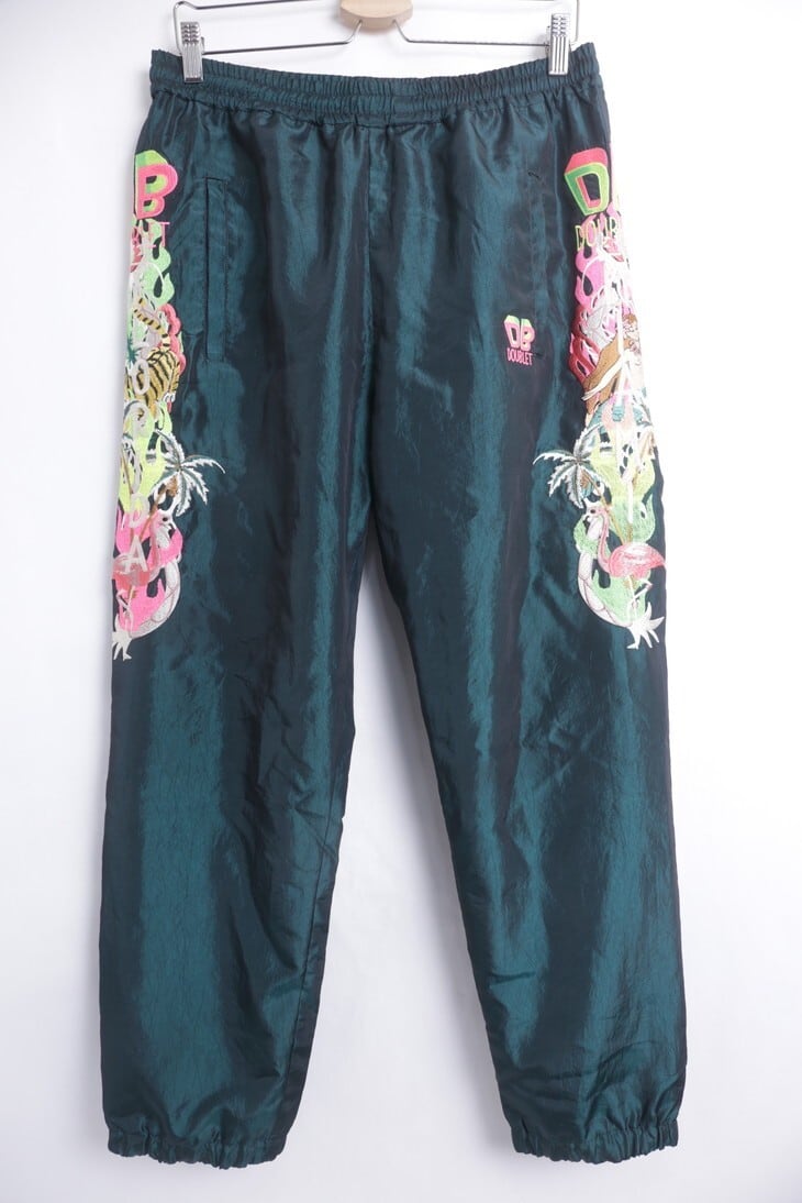 DOUBLET CHAOS EMBROIDERY CHAMBRAY PANTS GREEN MEDIUM 