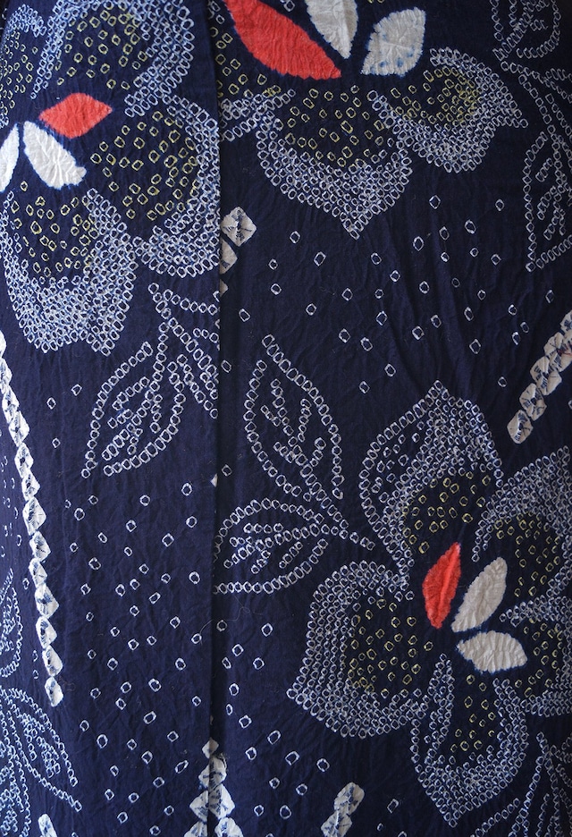 【浴衣】紺地　花文　浴衣　リユース品