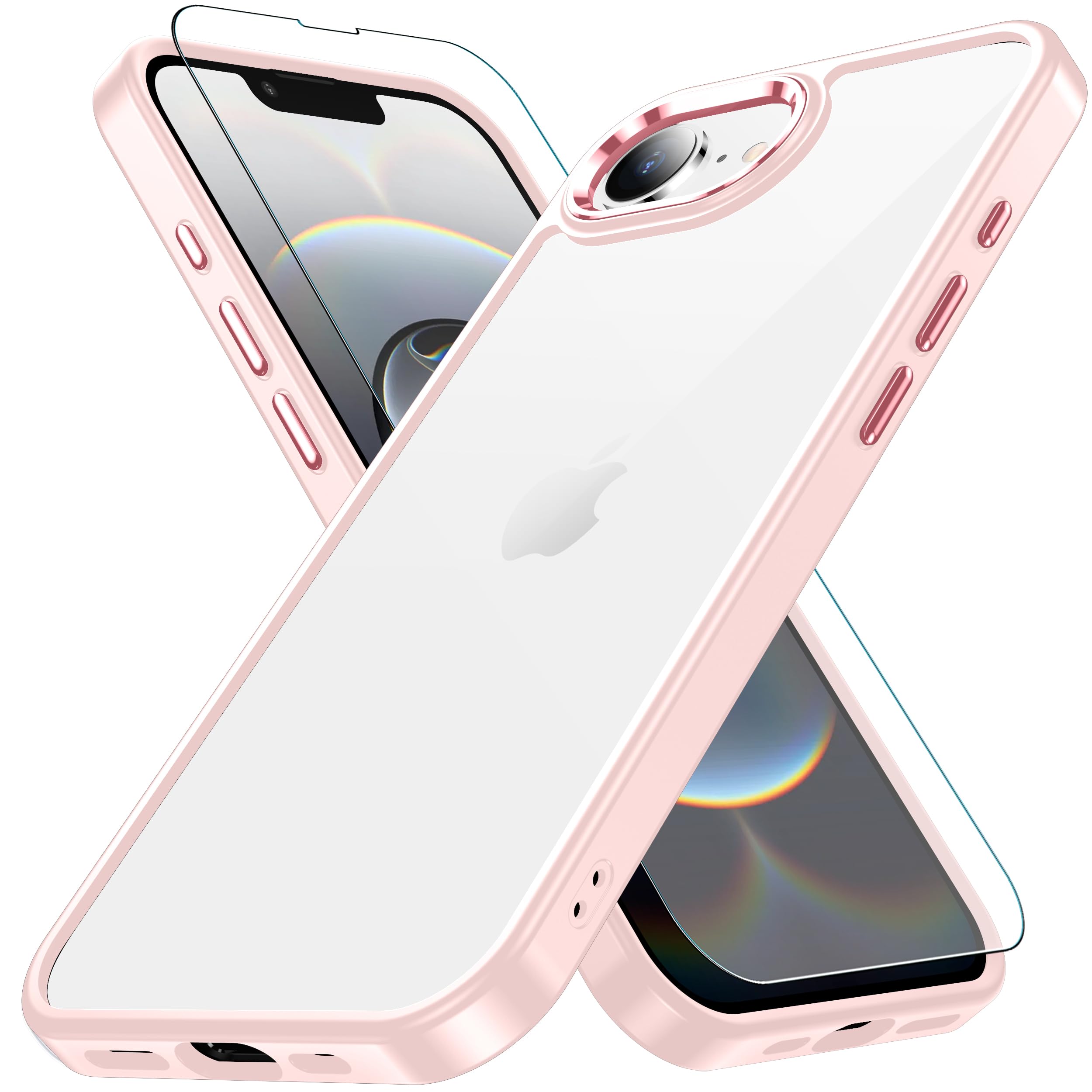 iPhone 16e/17e 用 ケース ピンク 耐衝撃 ガラスフィルム付き アイフォン 17e/16e ケース iPhone17E/16E用 耐久性