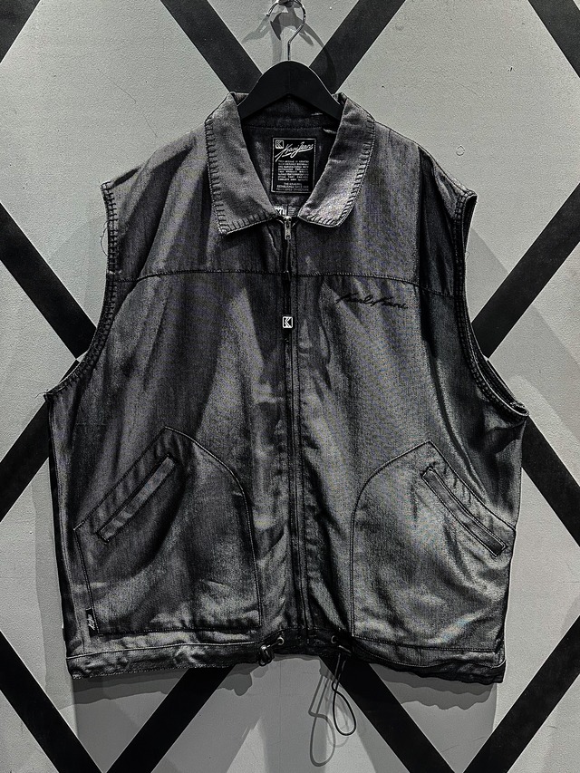 【X VINTAGE】"KARL KANI" Metallic Gray Vintage Loose Denim Vest