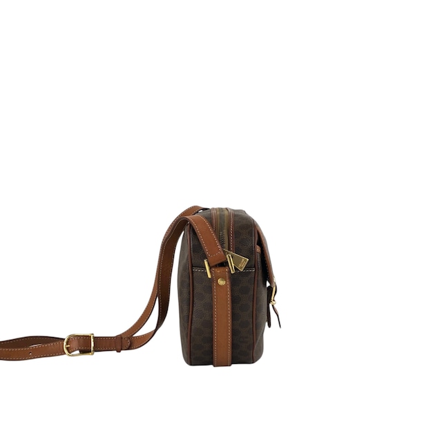 CELINE セリーヌ マカダム ショルダーバッグ ブラウン ブラゾン型押し PVC フロントバックル vintage ヴィンテージ オールド n75n6t