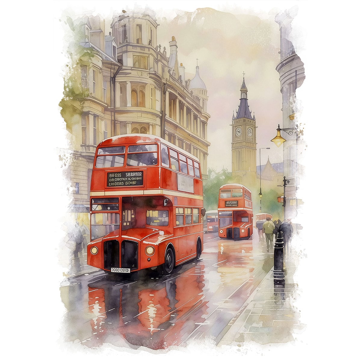 絵画 風景画(街並み) イギリス ロンドンの2階建てバス インテリア