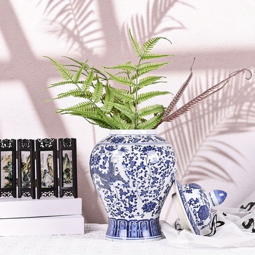 花瓶 青と白の磁器瓶 蓋付きセラミック青と白の瓶 中国のドラゴンパターン 装飾 ホームルーム リビングルーム キッチン ガーデン オフィス 装飾用 ギフト プレゼント