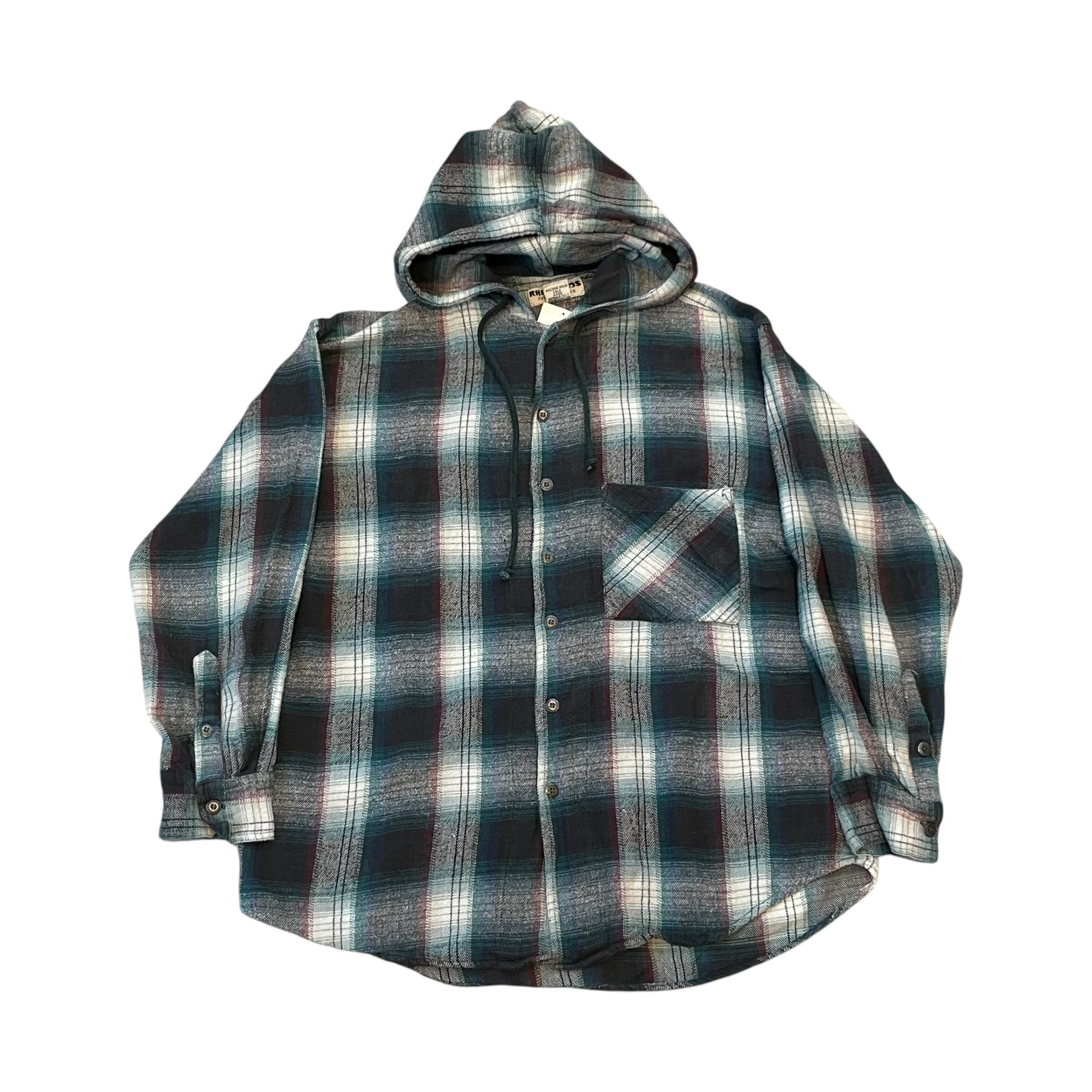90s RHINOCEROS ombre check heavynel hood shirt