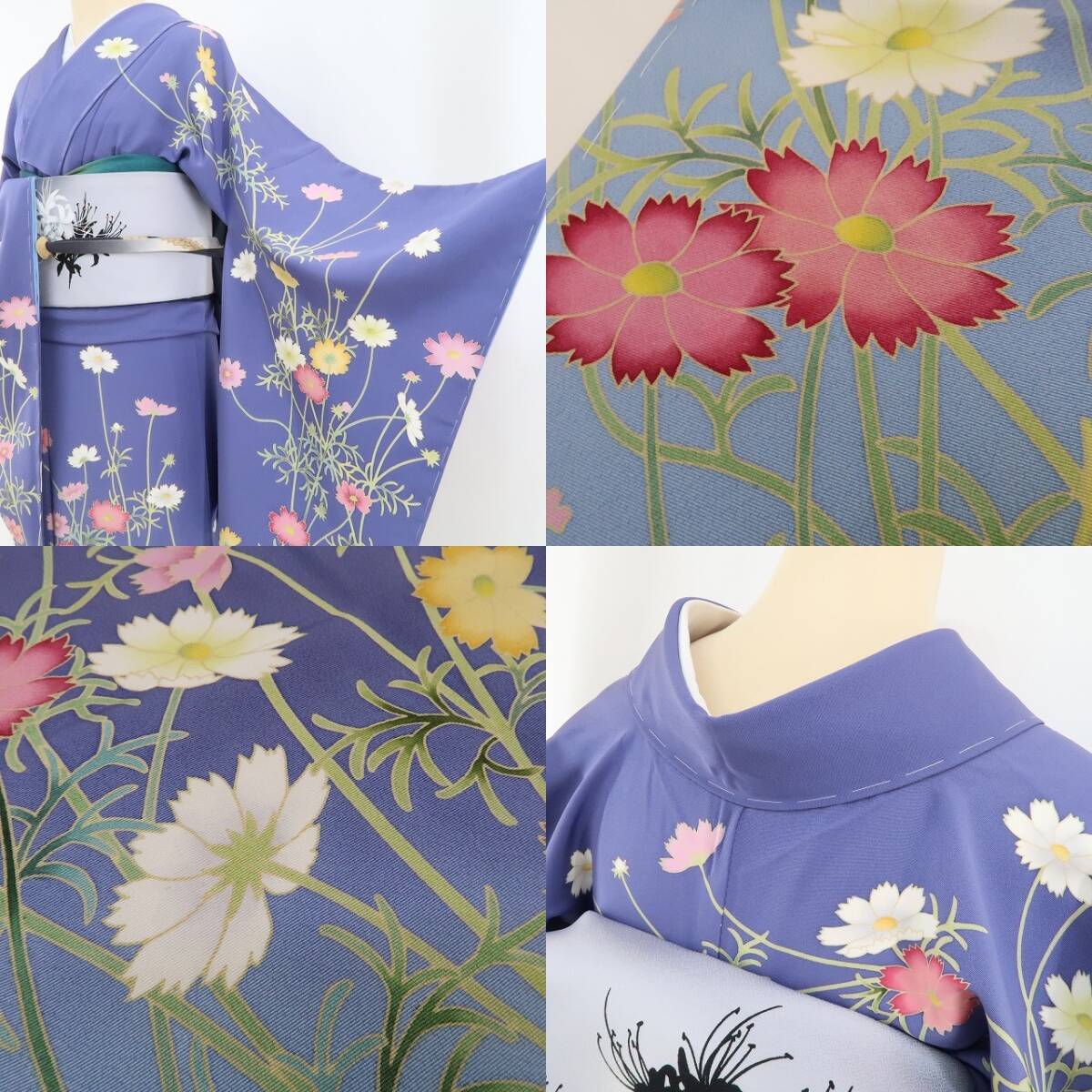 新品 鈴乃屋謹製 手描き友禅 秋桜 コスモス“花の調べに心澄ませば今か 