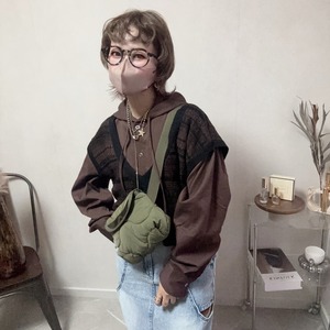 geometric pattern 2way knit vest【Brown】