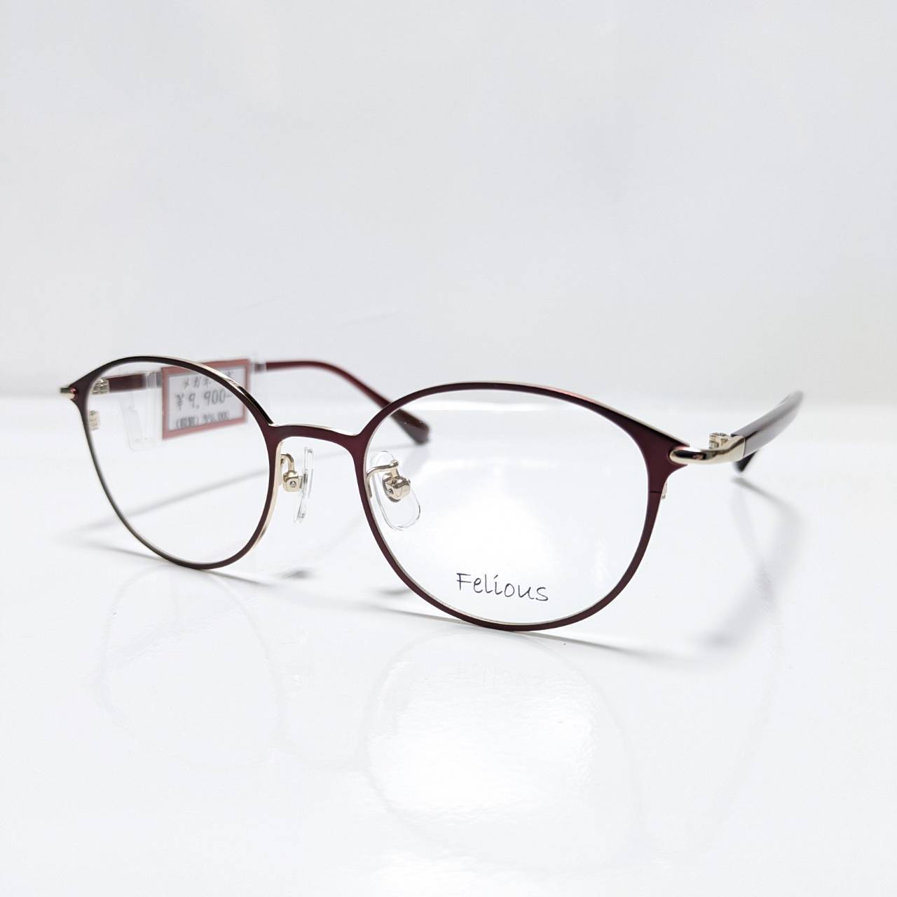 【Felious】ボストンコンビフレーム ワインレッド・ゴールド