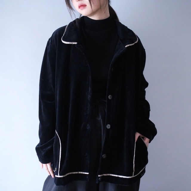 piping gimmick design loose silhouette velours shirt jacket