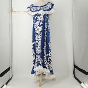フラダンス 衣装 Royal Creations ロイヤルクリエーションズ ワンピース ドレス ブルー系 ハイビスカス柄 モンステラ柄 花柄 植物柄 ハワイアンプリント ハワイアン アロハ フラ ダンス レッスン 練習 ハワイアンダンス ネイビー系 ホワイト系 青 紺 白 フリル フレア 華やか 鮮やか かわいい おしゃれ