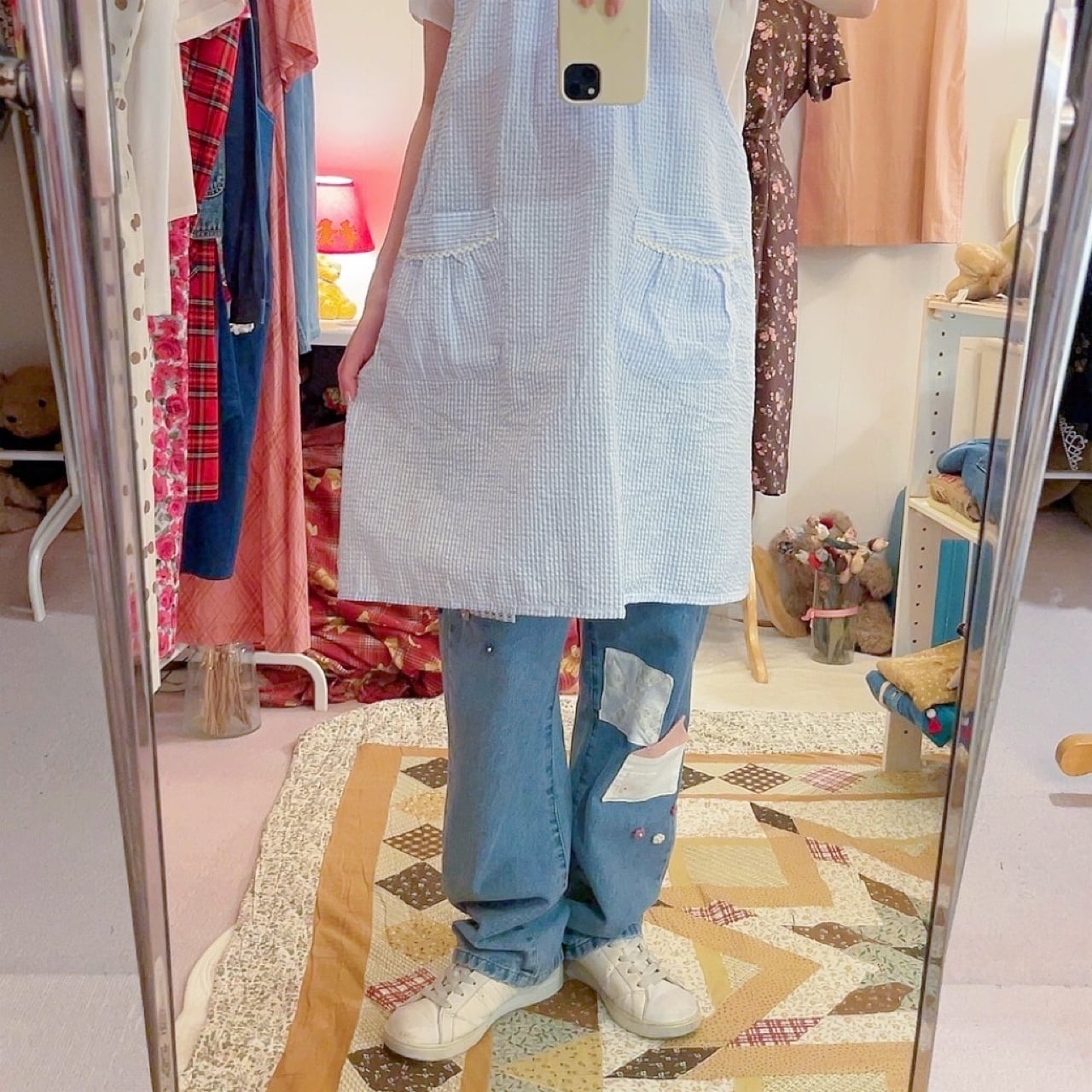dog wappen gingham seersucker apron