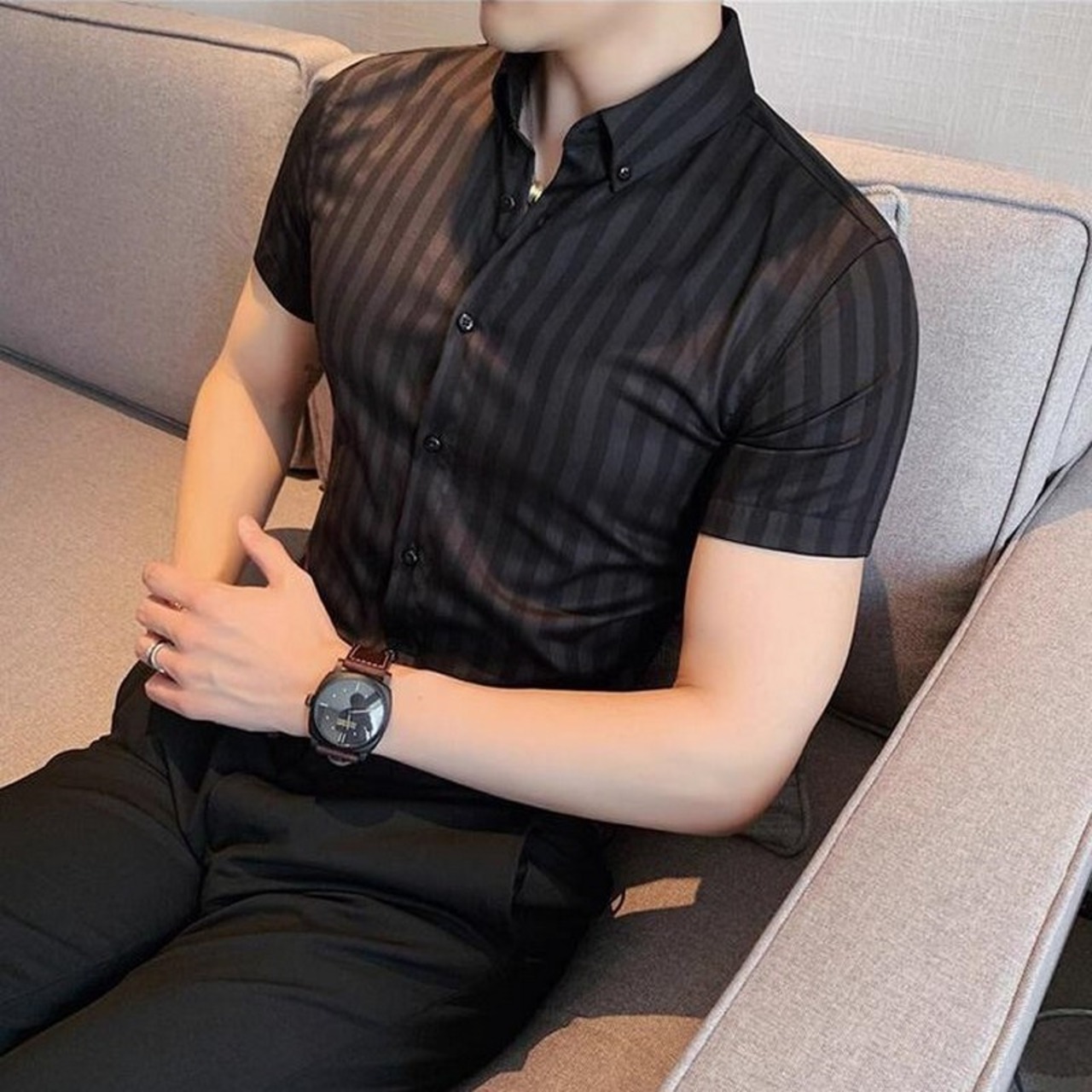 striped short sleeve shirt 00111