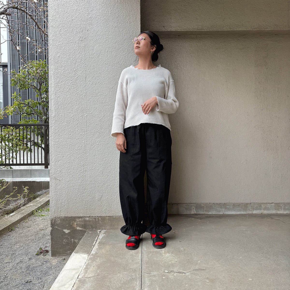 ブラックデニムヘリンボーン　ドロワーズ