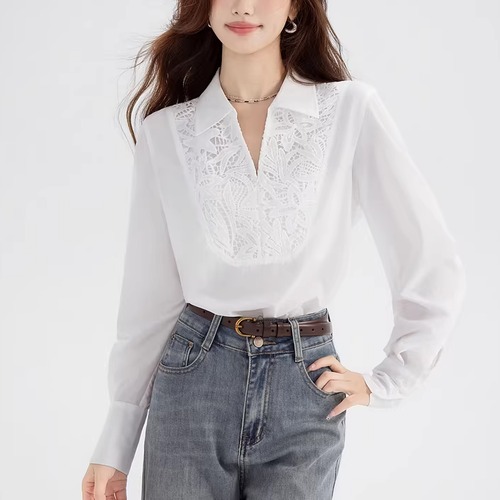 レースヨークスキッパーカラーブラウス ・74467