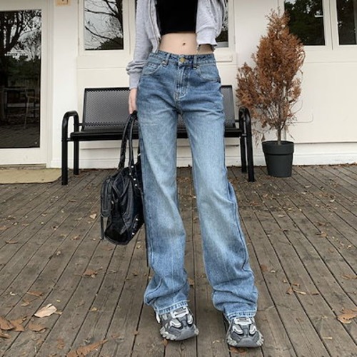 !?ニューデザイン レトロ ローウエスト デニムボトムス レディース コーディネート ストレートパンツ ジョガーパンツ