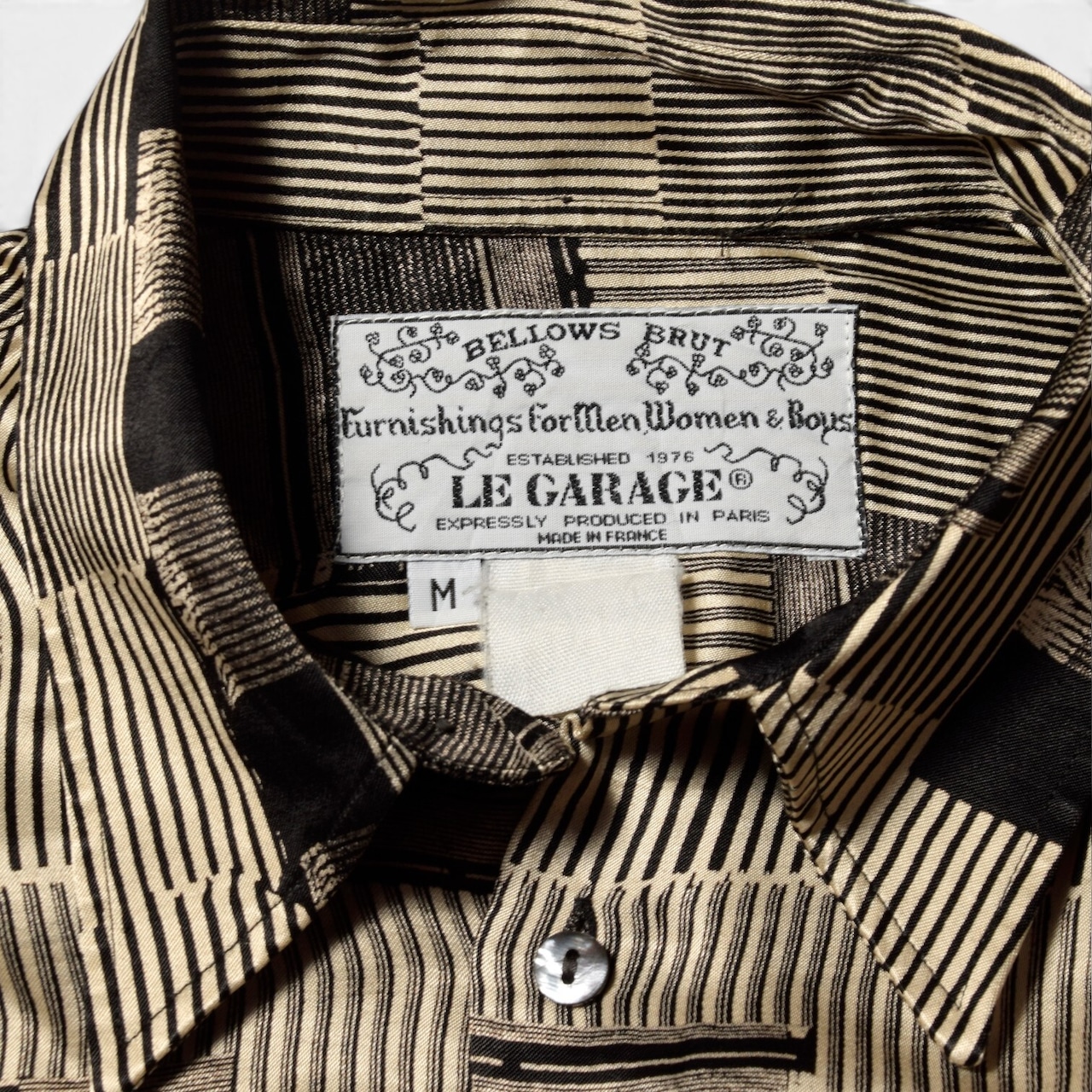 90s LE GARAGE シルク 総柄 シャツ フランス製