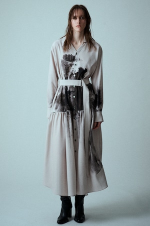 Gathered Shirt Dress / 水墨画風ﾌﾟﾘﾝﾄ  / U734-D01-901