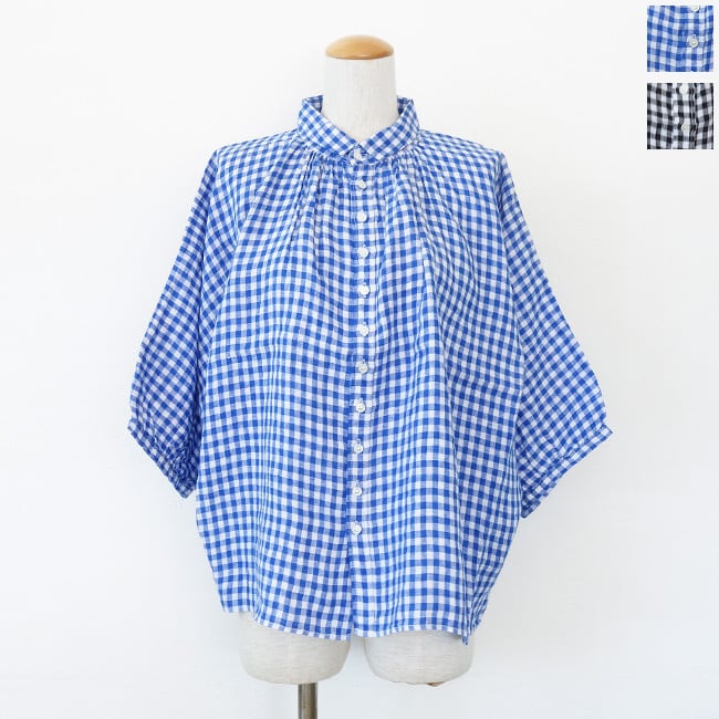 Brocante (ブロカント) グランシャツ フレンチリネン ギンガムチェック ドルマンスリーブ 36-0268L