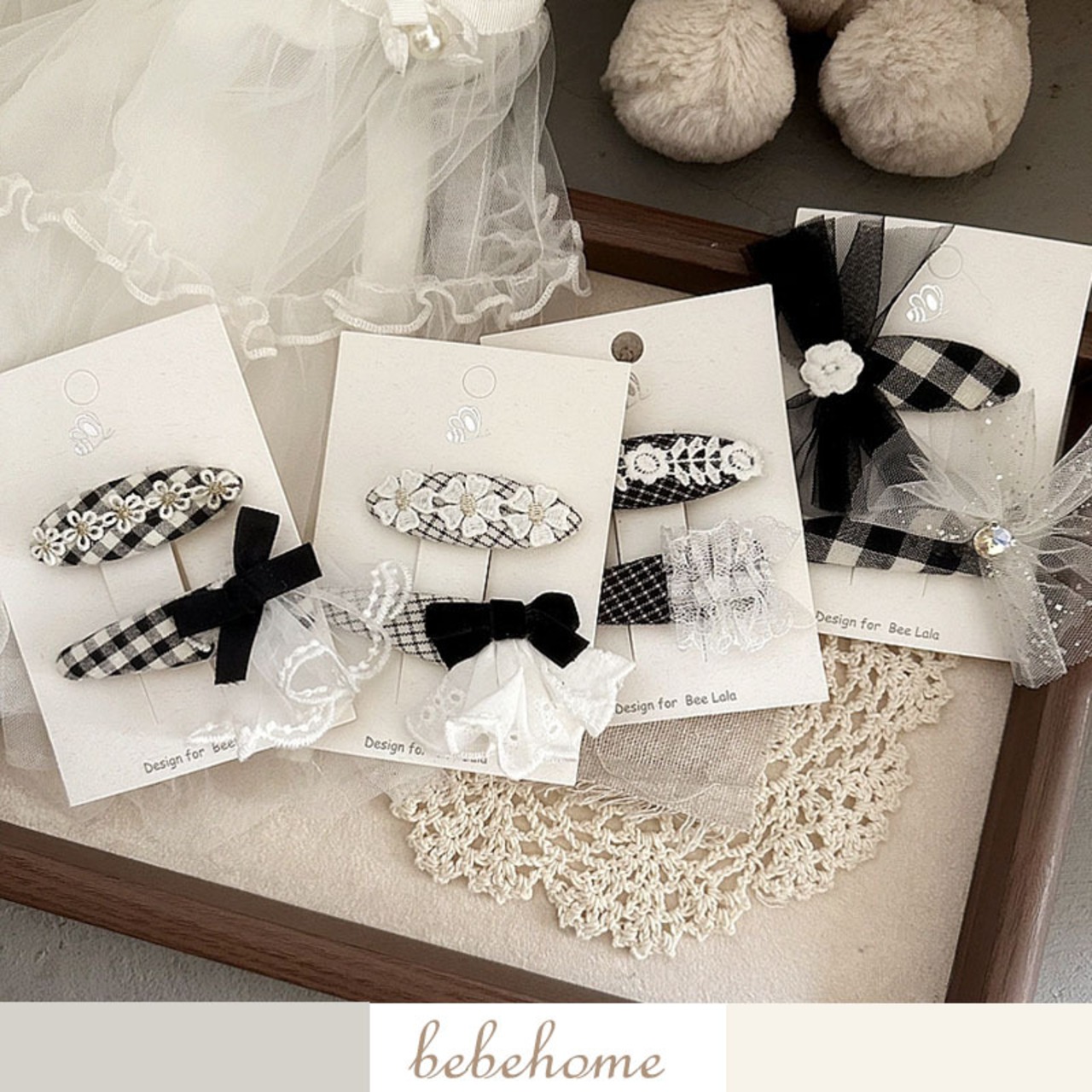 GOODSチェック柄メッシュリボンヘアクリップ