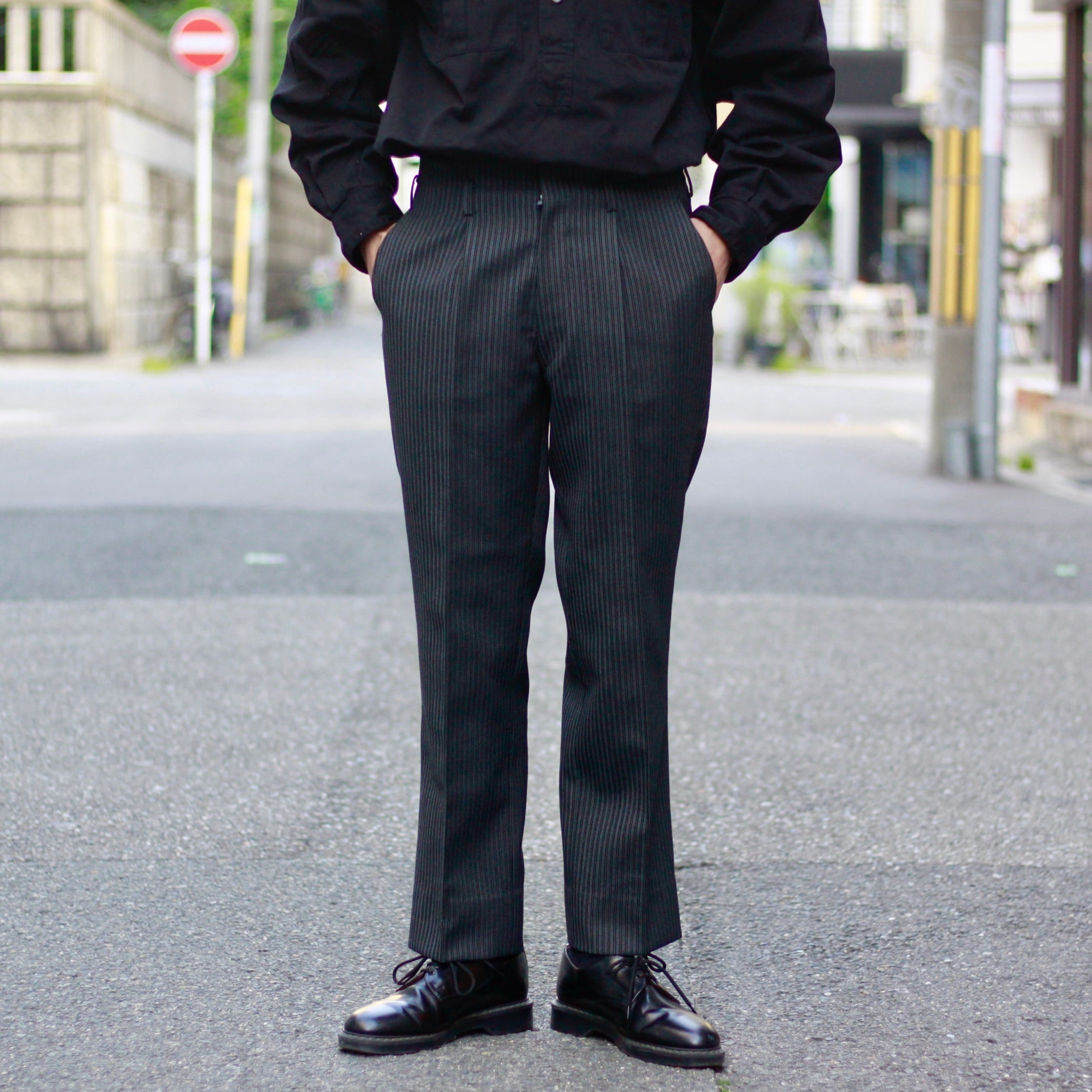 0250. 1960's jacquard stripe trousers ブラック ストライプ コール