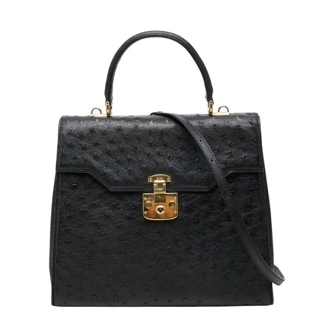 グッチ レディロック ハンドバッグ ショルダーバッグ 2WAY 000 01 0192 ブラック オーストリッチ レディース GUCCI 【中古】