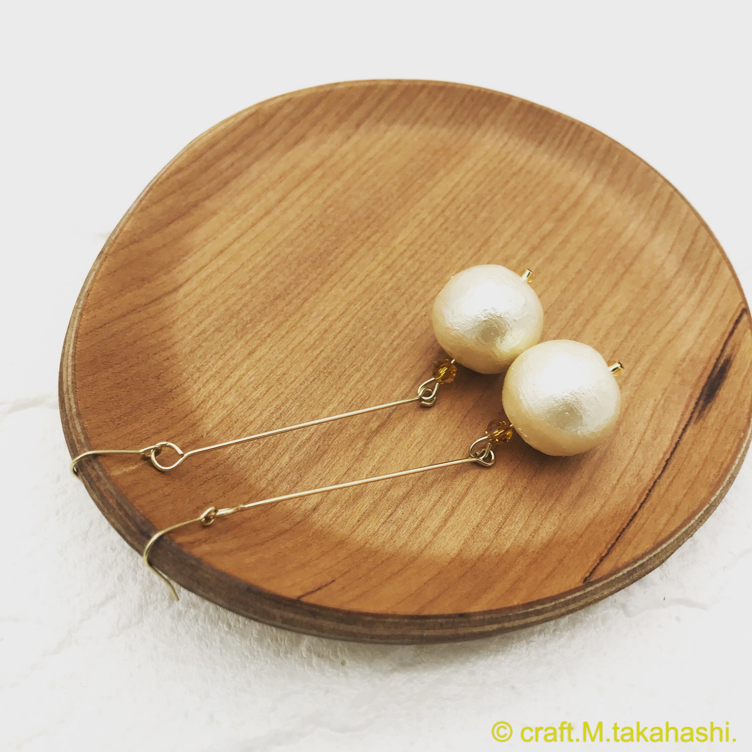 0023:大粒コットンパール ロングピアス