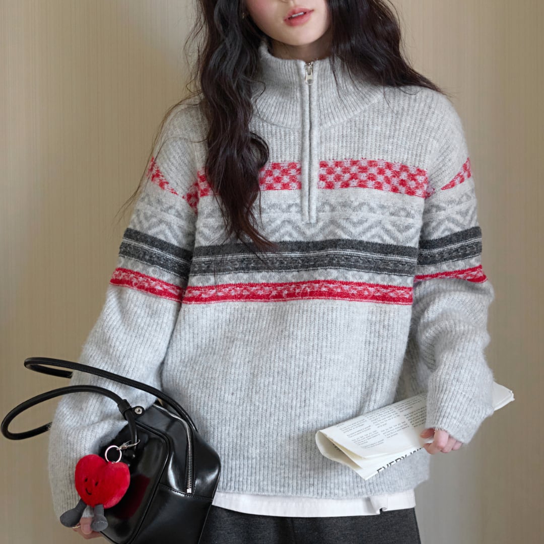 nordic half zip knit sweater