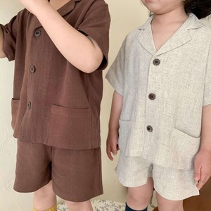 【BABY&KID】夏新作ピュアカラーカジュアルシャツ＆パンツセットアップ