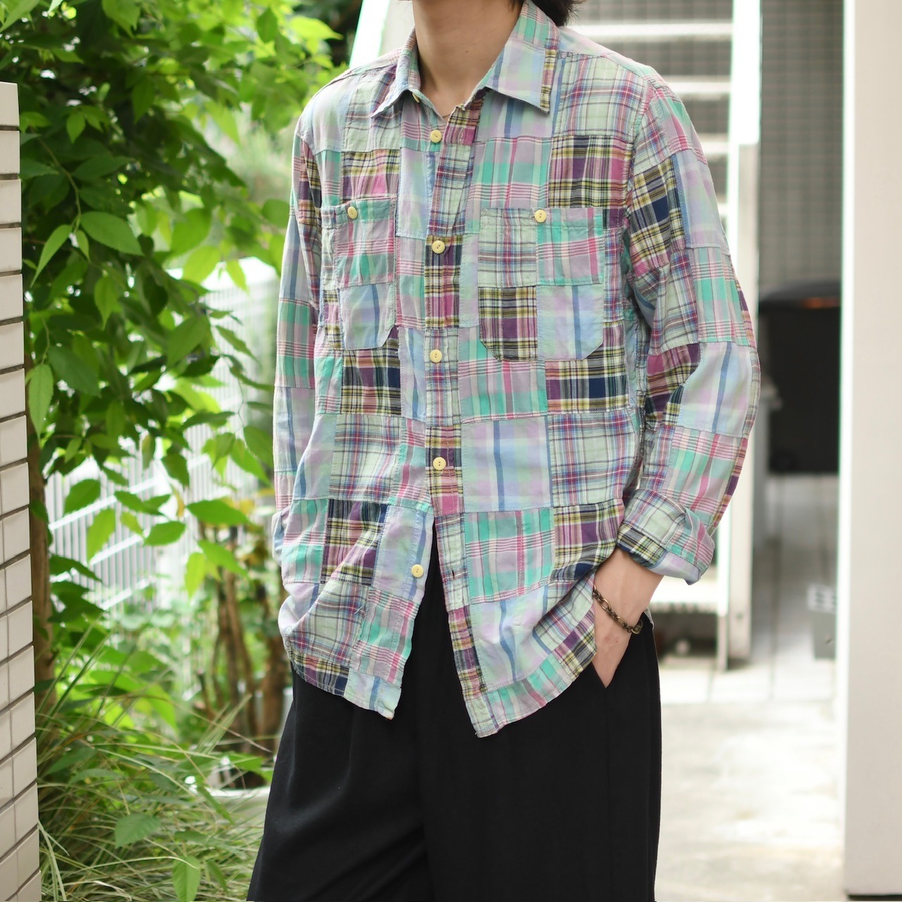 patchwork plain weave cotton shirt